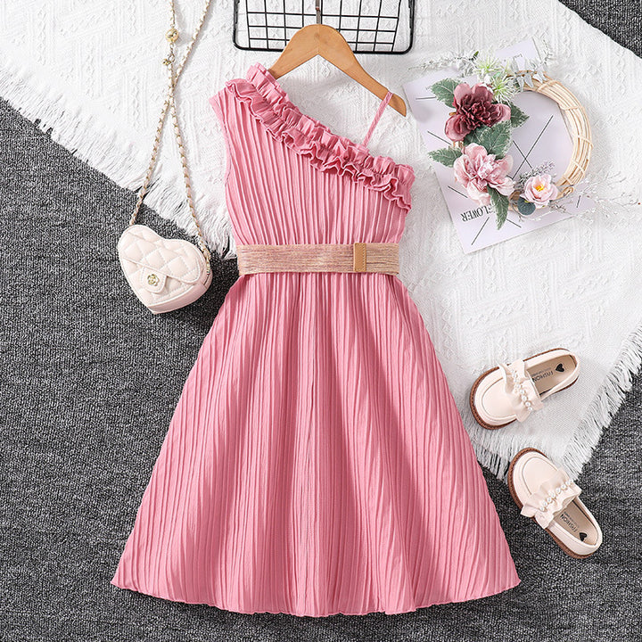Pink Striped Ruffled Fit & Flare Dress