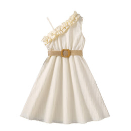 One Shoulder Ruffled Maxi Dress with Belt