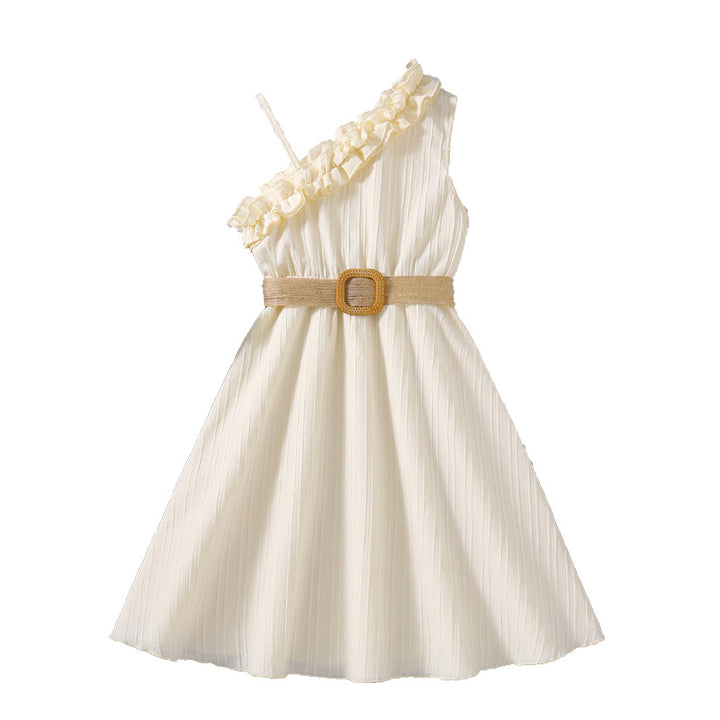 One Shoulder Ruffled Maxi Dress with Belt