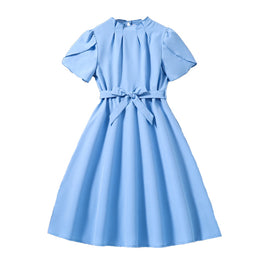 Blue Girls Tie Up Fit & Flare Midi Dress