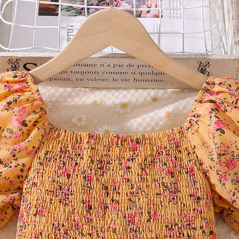 Floral Printed Puff Sleeves Smocked Tiered Fit & Flare Maxi Dress
