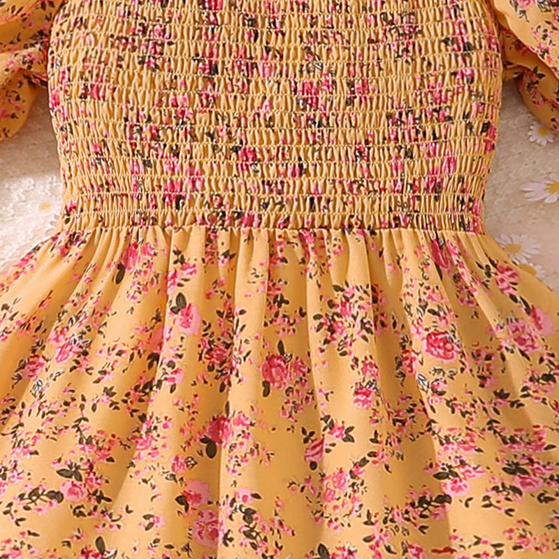 Floral Printed Puff Sleeves Smocked Tiered Fit & Flare Maxi Dress