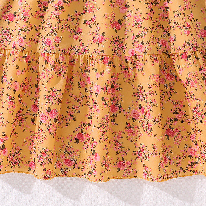 Floral Printed Puff Sleeves Smocked Tiered Fit & Flare Maxi Dress
