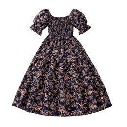 Girls Printed Puff Sleeves Smocked Tiered Fit & Flare Maxi Dress