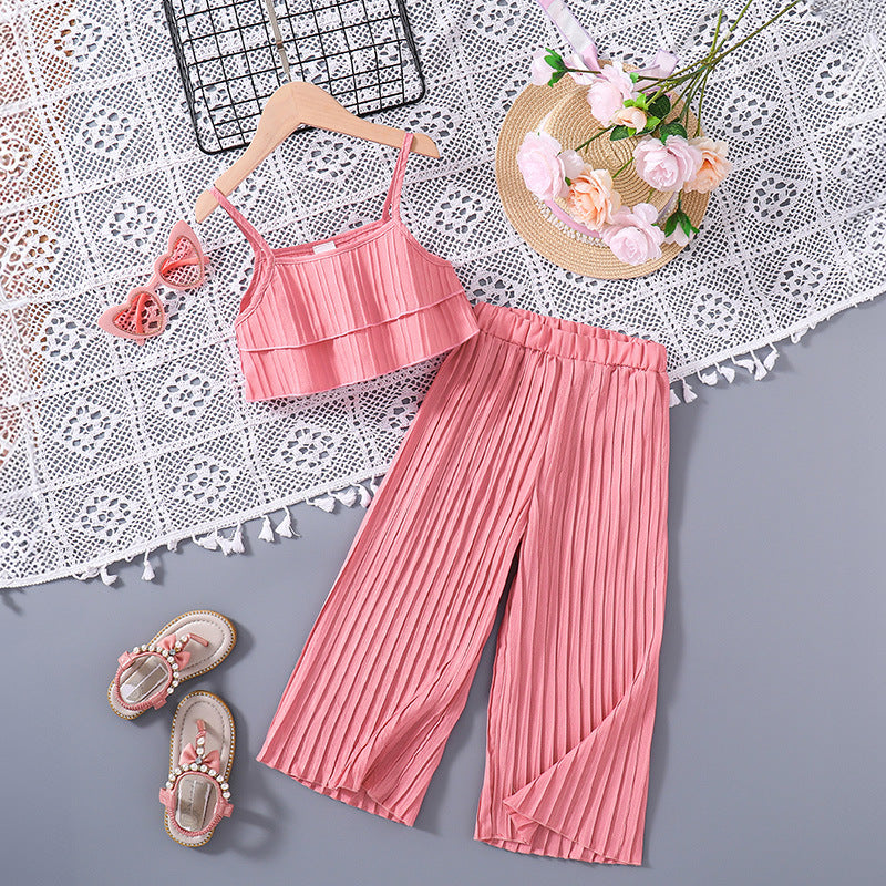 Girls Pink Striped Top with Palazzos