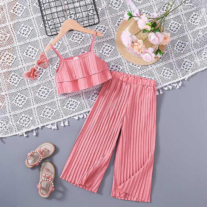 Girls Pink Striped Top with Palazzos