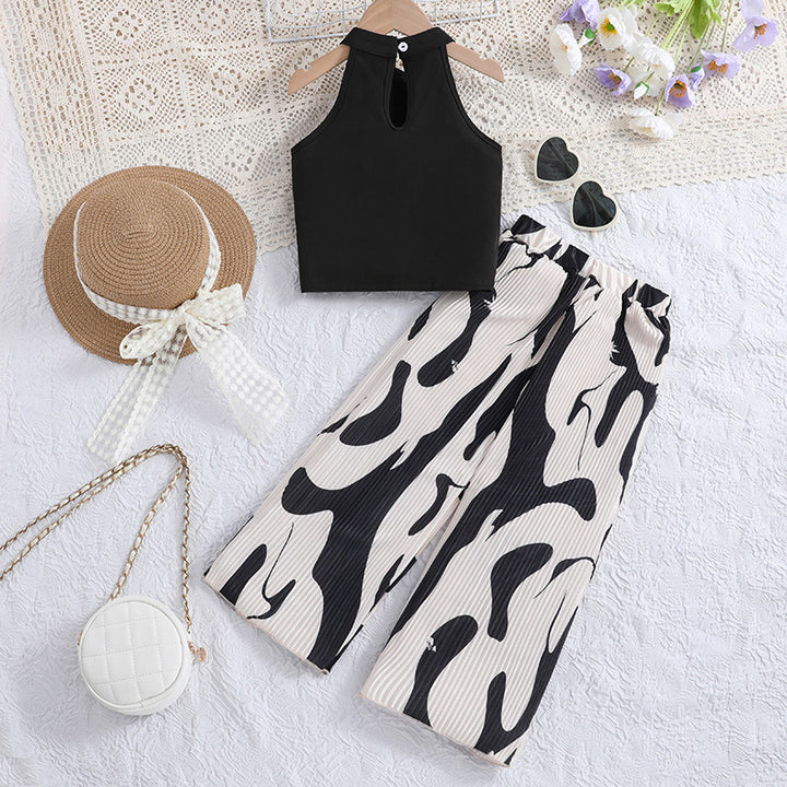 Girls Black & White Printed Top With Palazzos
