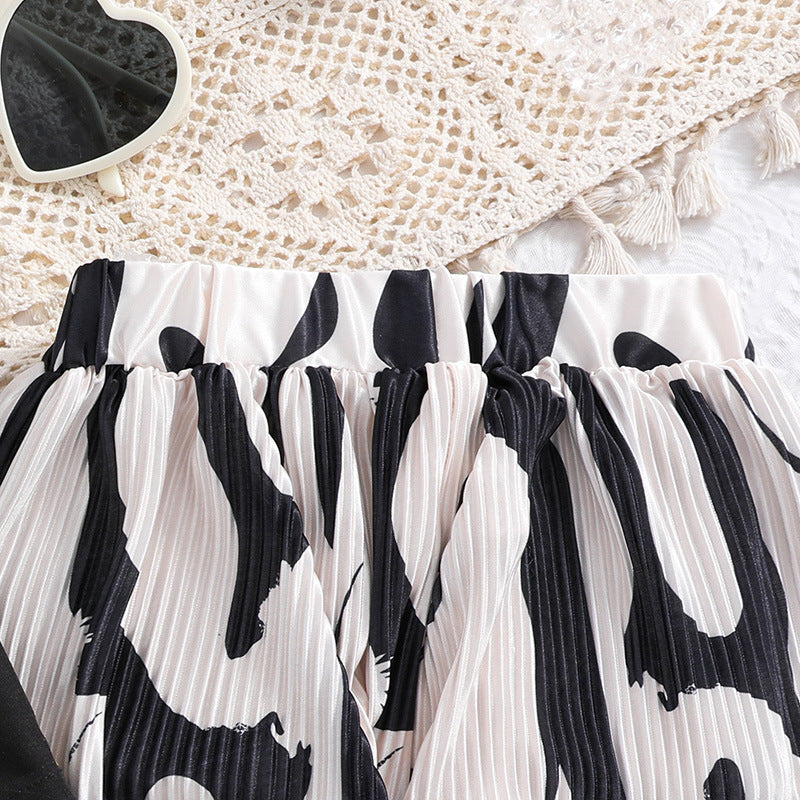 Girls Black & White Printed Top With Palazzos