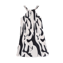 Girls Beige& Black Print A-Line Dress