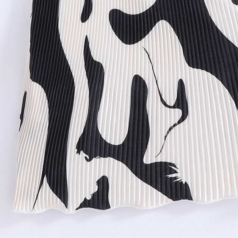Girls Beige& Black Print A-Line Dress