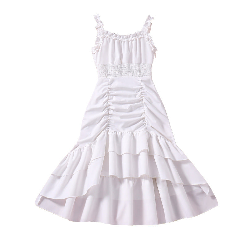 Girl White Striped Layered A Line Maxi Dress