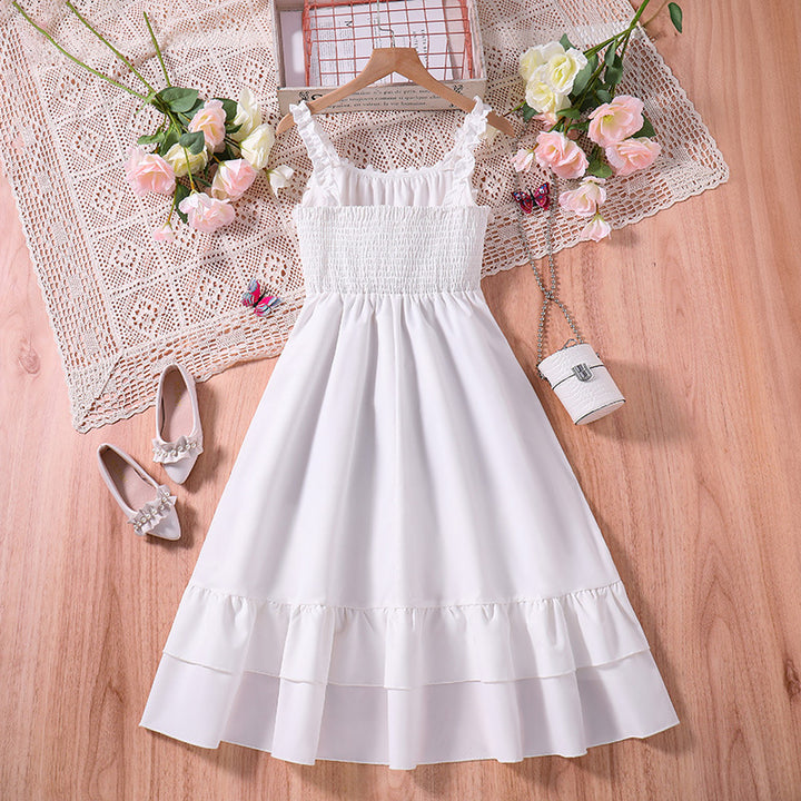 Girl White Striped Layered A Line Maxi Dress
