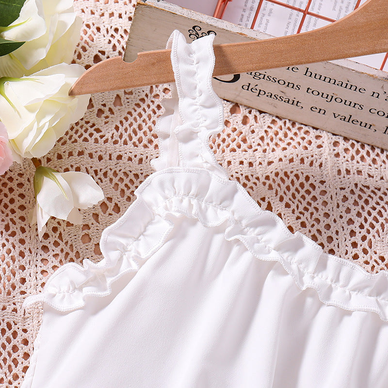 Girl White Striped Layered A Line Maxi Dress