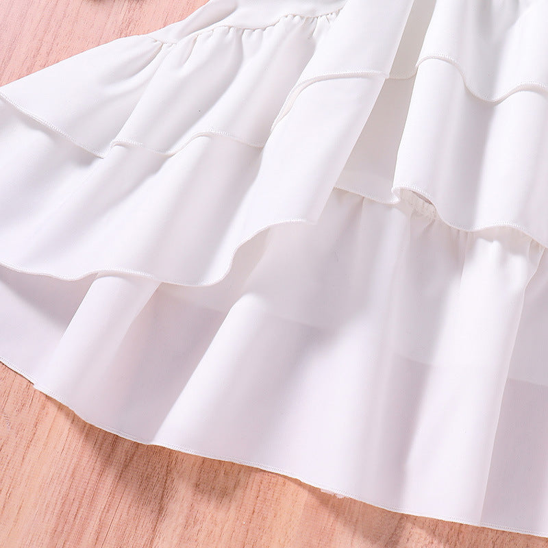 Girl White Striped Layered A Line Maxi Dress
