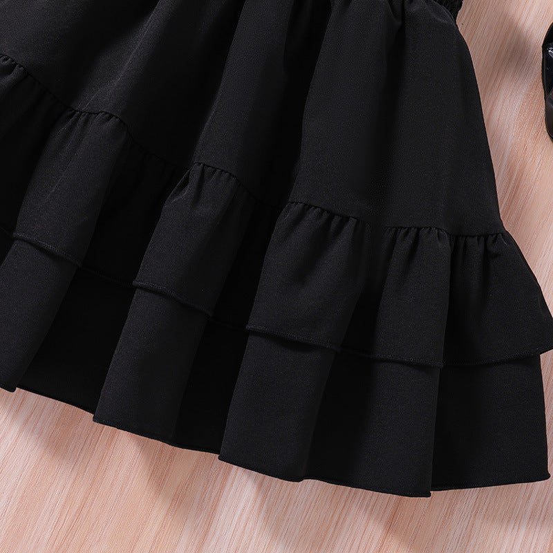 Girls White Round Neck Top with Skirt