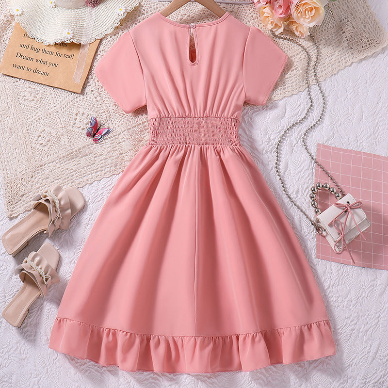 Girls Pink Round Neck Maxi Dress