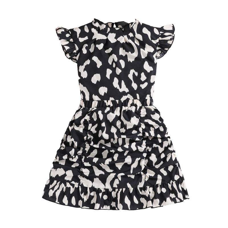 Girls Short Sleeves Printed Top with Skirt