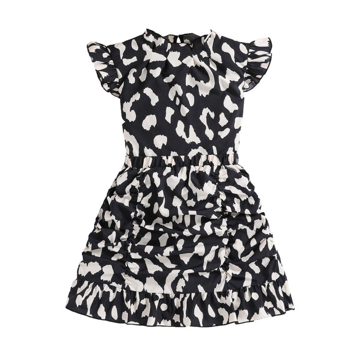 Girls Short Sleeves Printed Top with Skirt