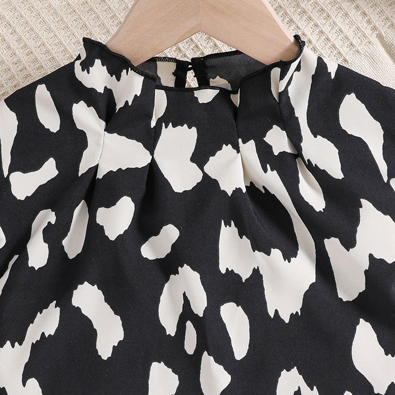 Girls Short Sleeves Printed Top with Skirt