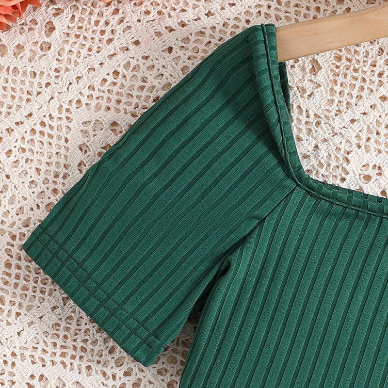 Girls Green & White Striped Top with Skirt