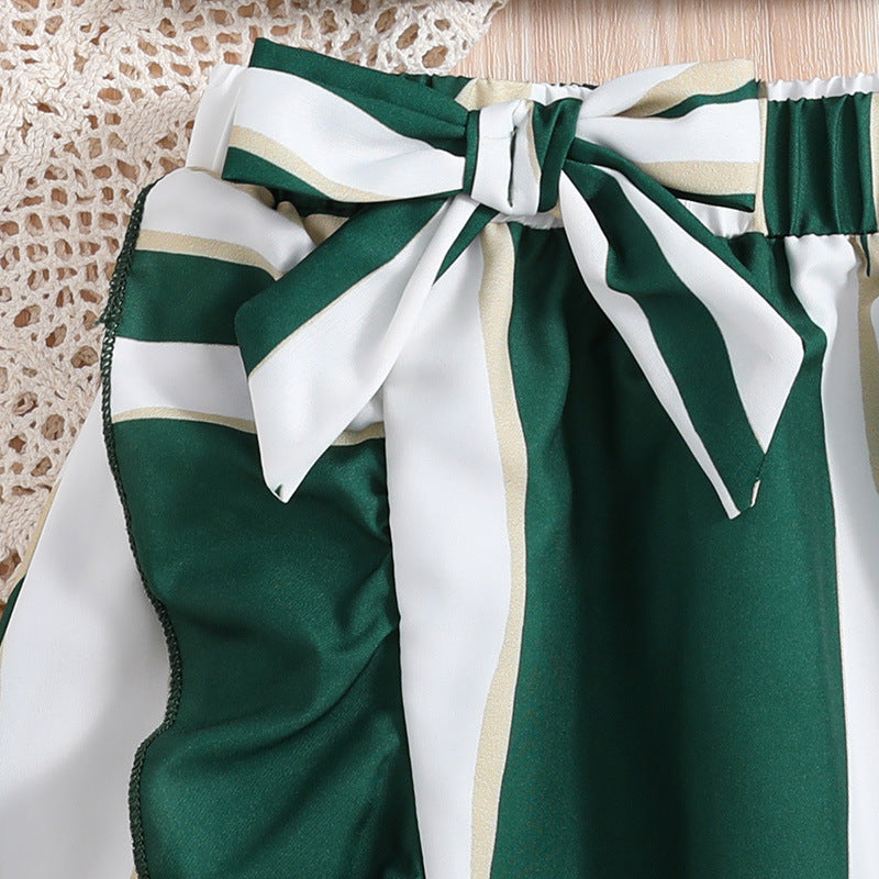 Girls Green & White Striped Top with Skirt