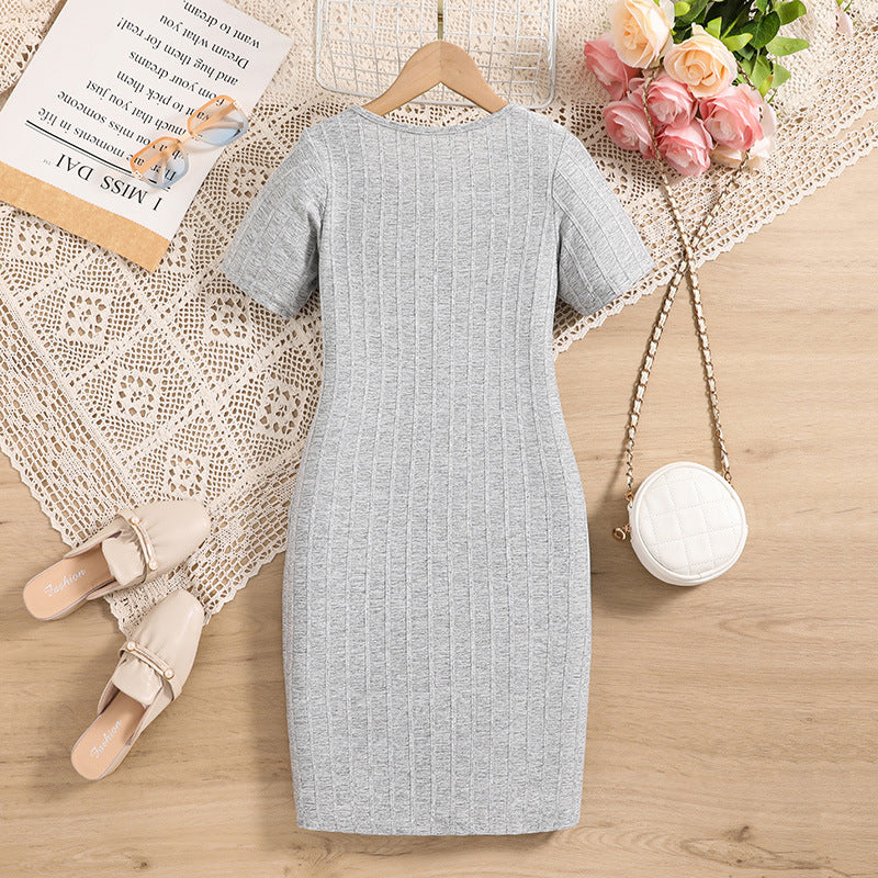 Girls Grey Ribbed Bodycon Midi Dress