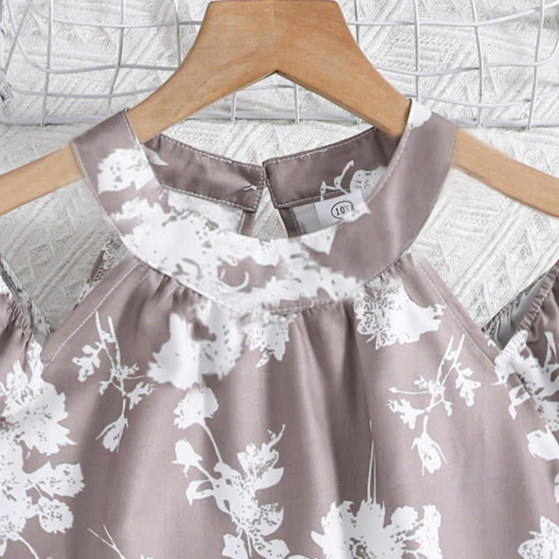 Keyhole Neck Short Puff Sleeves Floral Print A-Line Dress