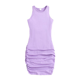 Purple Girls Striped Round Neck Bodycon Dress