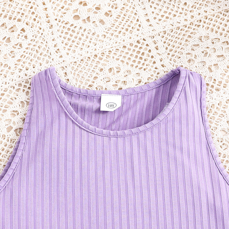 Purple Girls Striped Round Neck Bodycon Dress