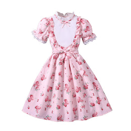 Girls Floral Printed Puff Sleeves Fit & Flare Dress