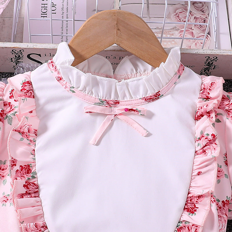Girls Floral Printed Puff Sleeves Fit & Flare Dress