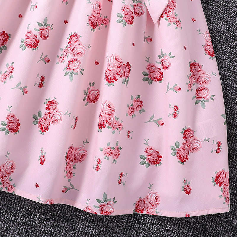 Girls Floral Printed Puff Sleeves Fit & Flare Dress