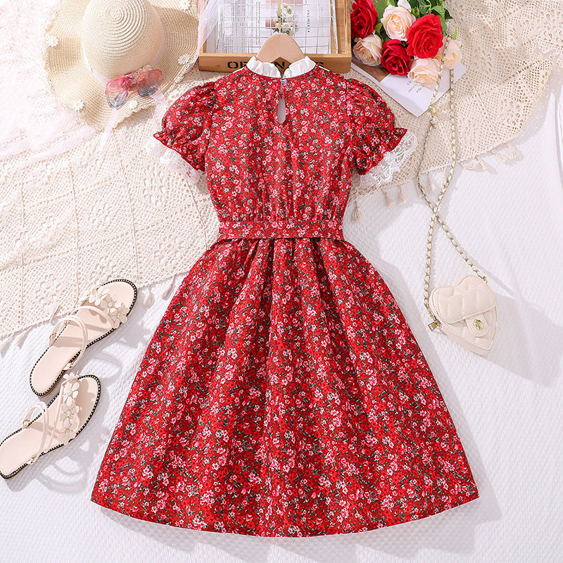 Girls Red Floral Print Maxi Dress