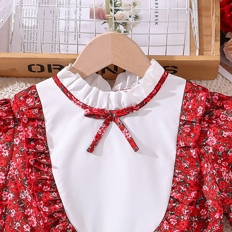 Girls Red Floral Print Maxi Dress