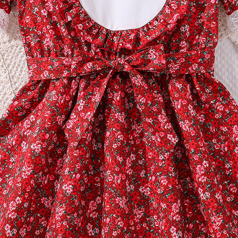 Girls Red Floral Print Maxi Dress