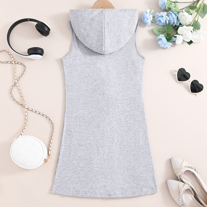 Girls Grey & Black Print T-shirt Dress