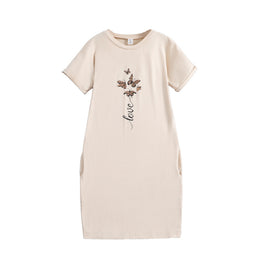 Girls Round Neck Short Sleeves A-Line Dress Embellished T-shirt Dress