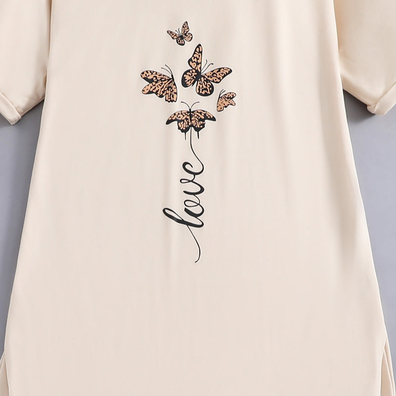 Girls Round Neck Short Sleeves A-Line Dress Embellished T-shirt Dress