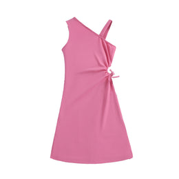 Girls Pink One Shoulder A-Line Dress