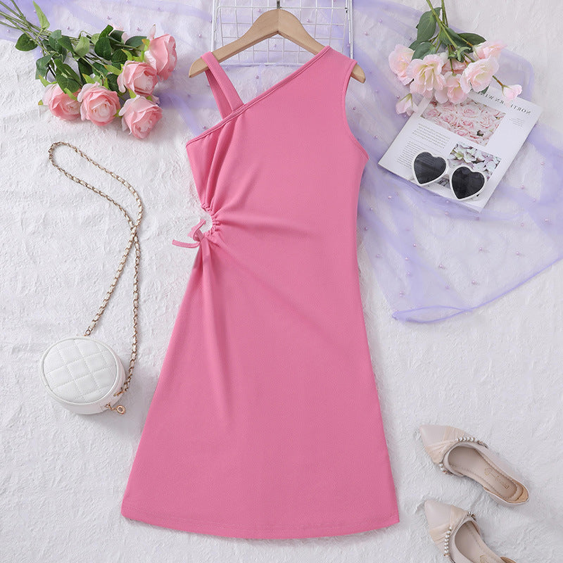 Girls Pink One Shoulder A-Line Dress