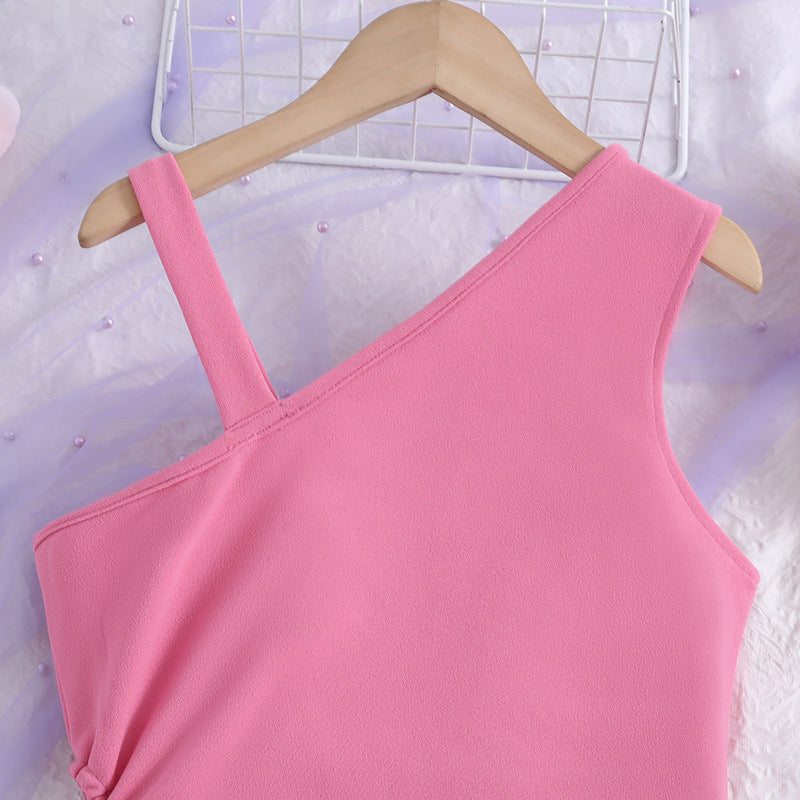 Girls Pink One Shoulder A-Line Dress