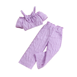 Girls Short Sleeves Shoulder Straps Top with Leggings