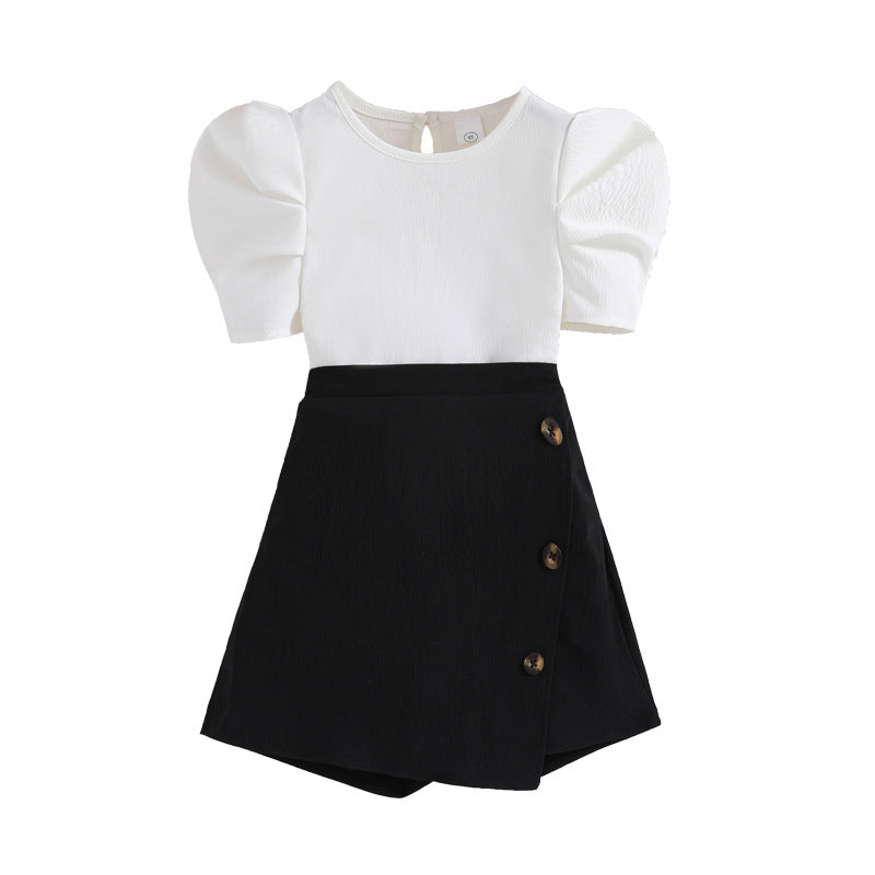 Girls White Flutter Sleeve Top with Skirt