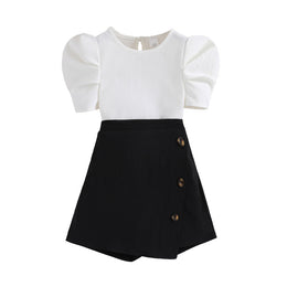 Girls White Flutter Sleeve Top with Skirt
