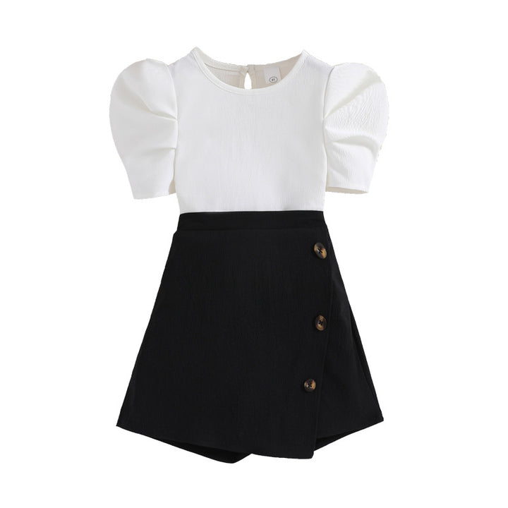 Girls White Flutter Sleeve Top with Skirt