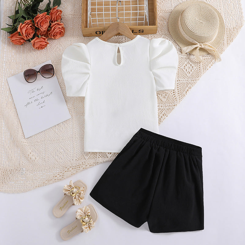 Girls White Flutter Sleeve Top with Skirt
