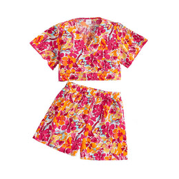 Orange Girls Printed Top with Shorts