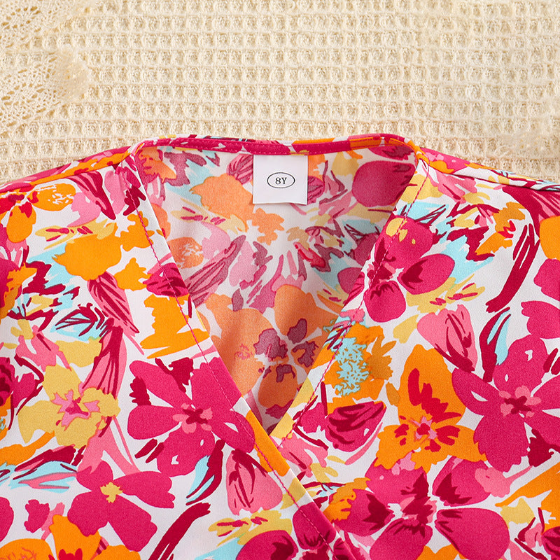 Orange Girls Printed Top with Shorts