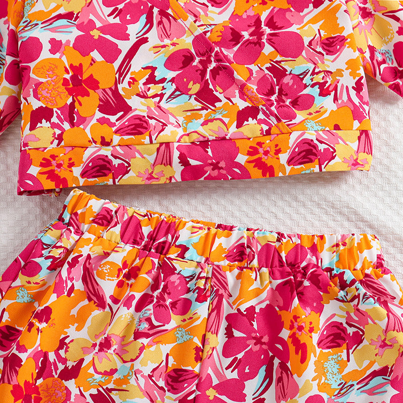 Orange Girls Printed Top with Shorts