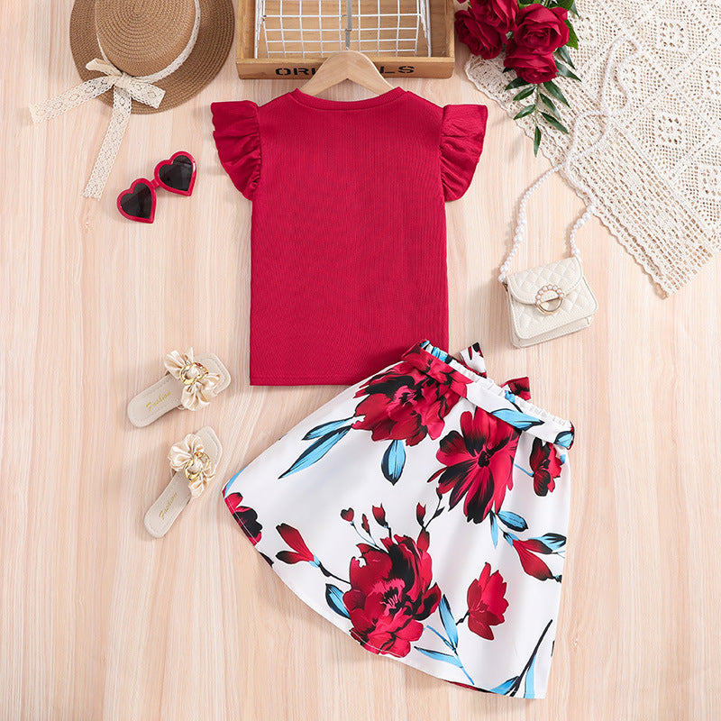Girls Red Top with Shorts